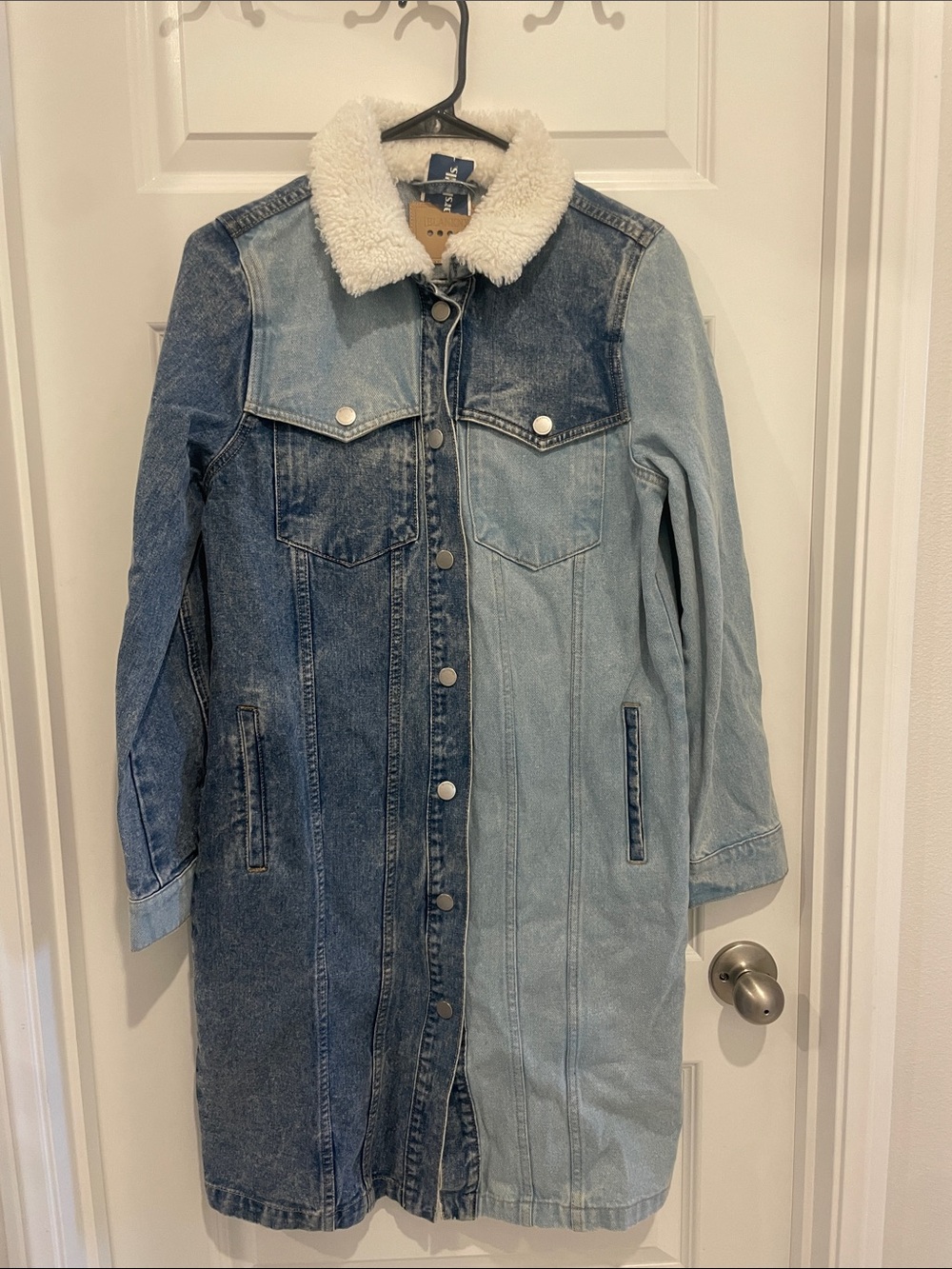 BLANKNYC Sherpa Collar Two-Tone Denim Coat - Blue